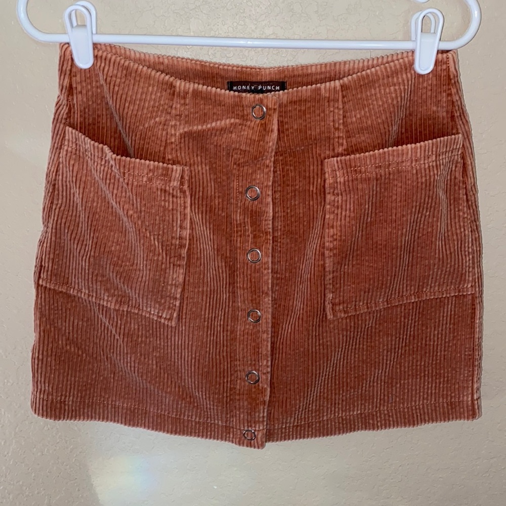 Honey Punch coral corduroys skirt